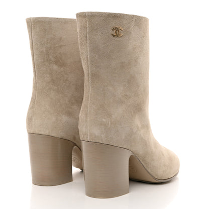 Chanel Suede Calfskin CC Short Boots 37.5 Beige 4 of 12