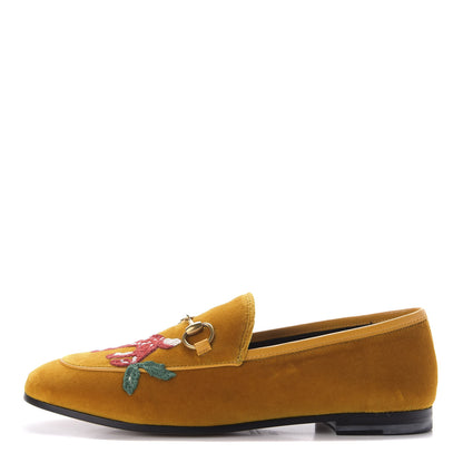 Gucci Softy Velvet Malaga Kid Deer Embroidered Jordaan Loafers 36.5 Senape Crop 1 of 11