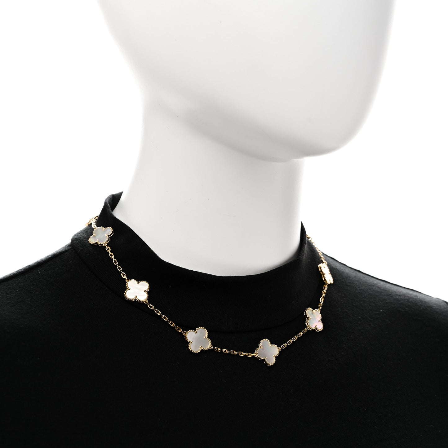 18K Yellow Gold Mother of Pearl 10 Motifs Vintage Alhambra Necklace