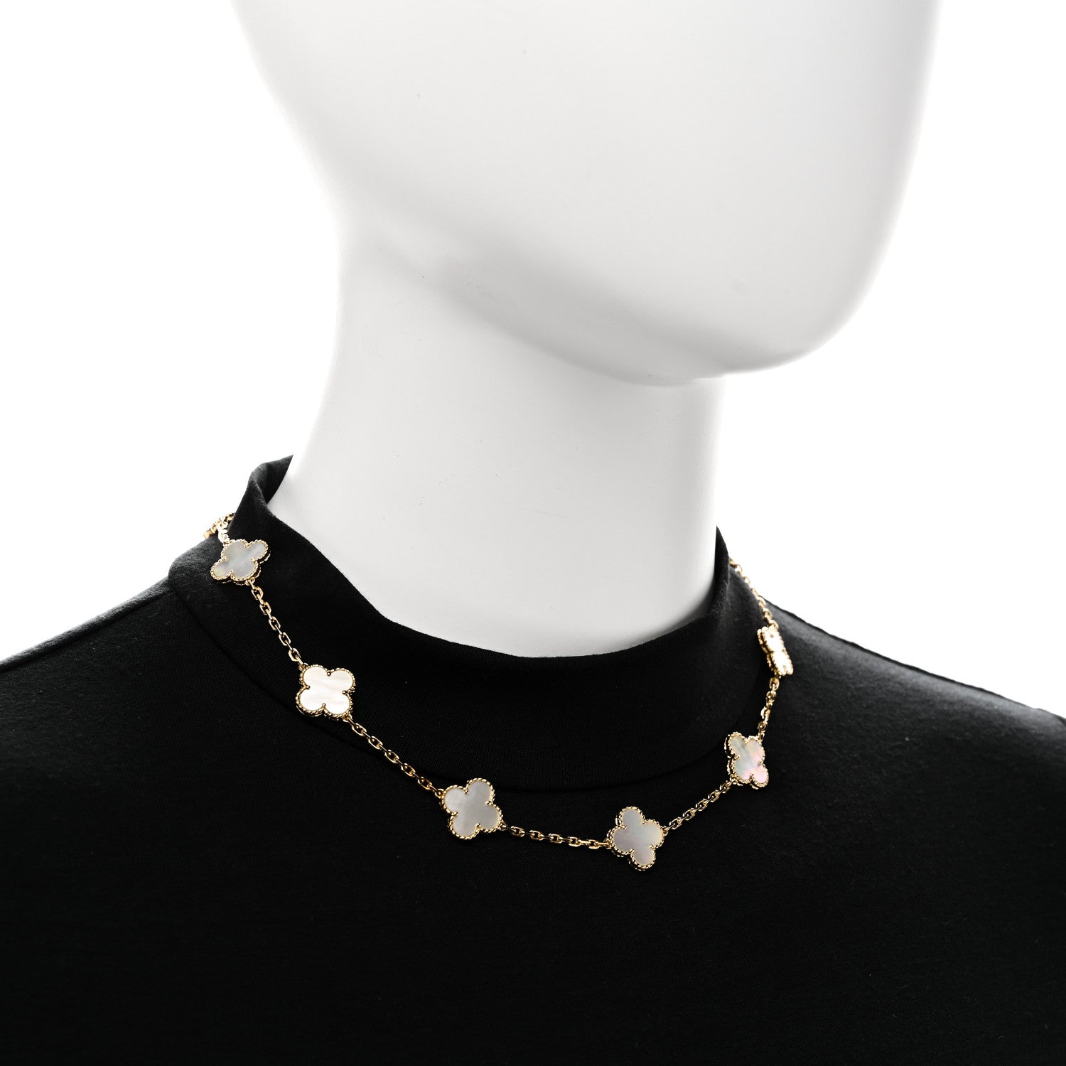 Van Cleef & Arpels 18K Yellow Gold Mother of Pearl 10 Motifs Vintage Alhambra Necklace 2 of 6