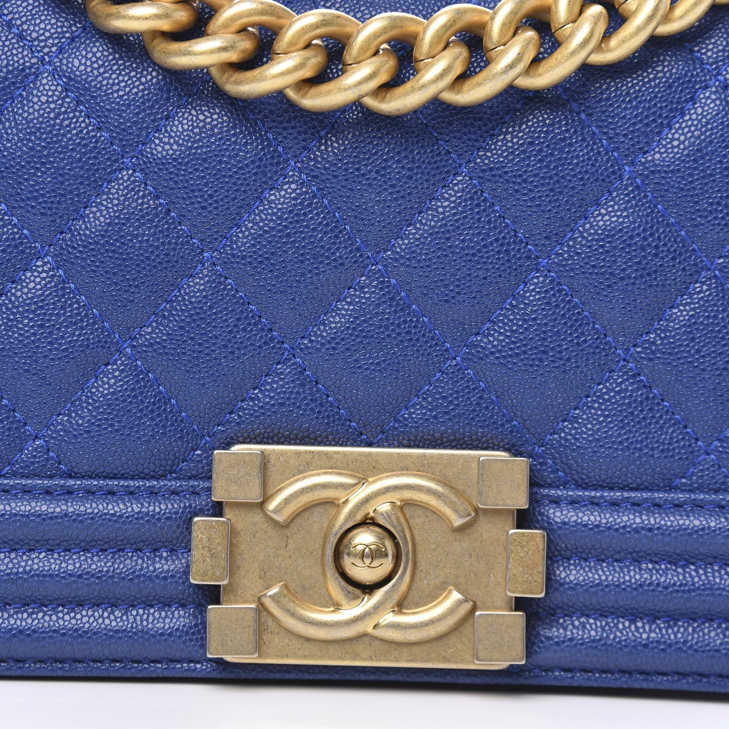 Caviar Quilted Small Boy Flap Dark Blue