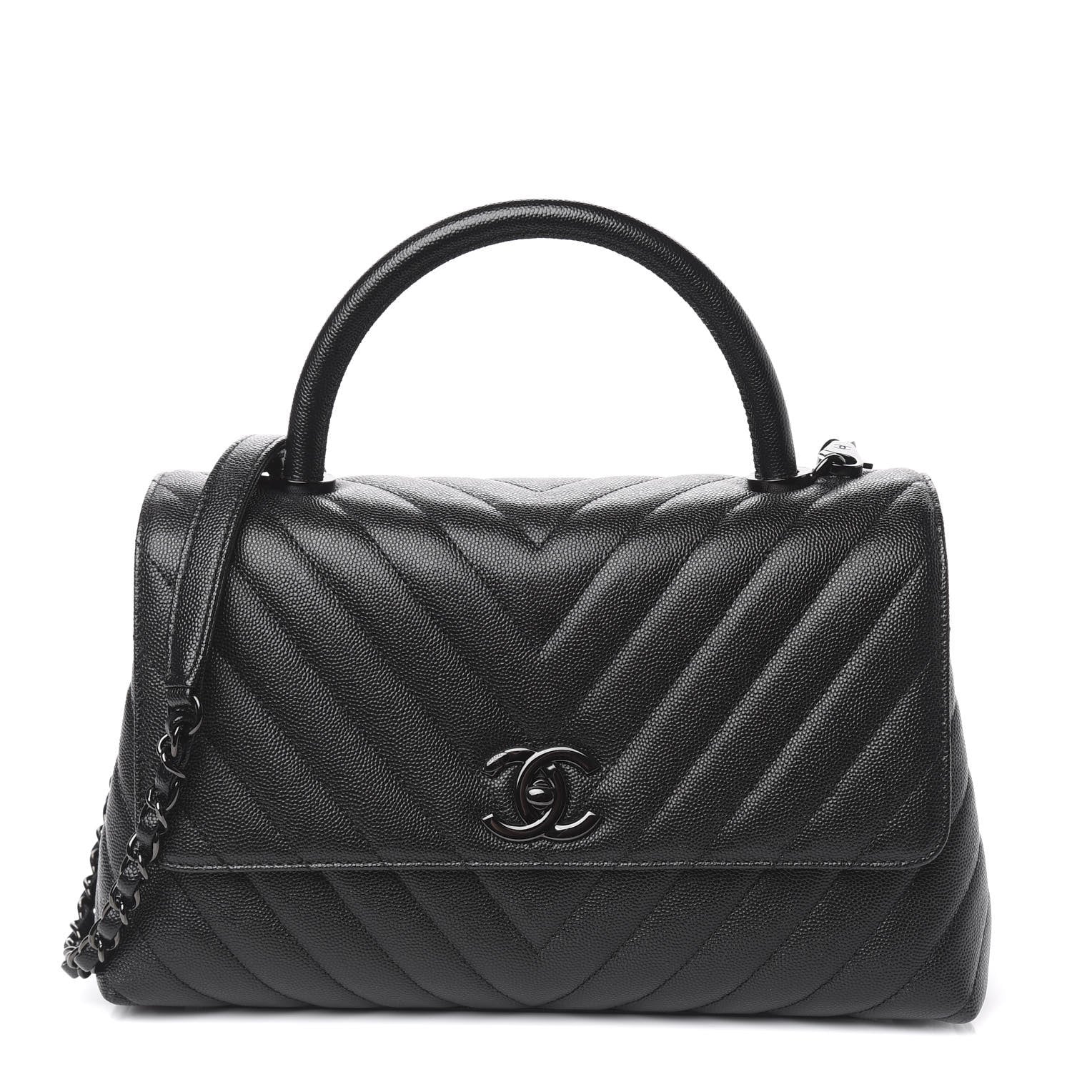 Chanel Caviar Chevron Quilted Small Coco Handle Flap So Black 1 of 12