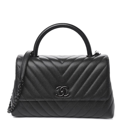 Chanel Caviar Chevron Quilted Small Coco Handle Flap So Black 1 of 12