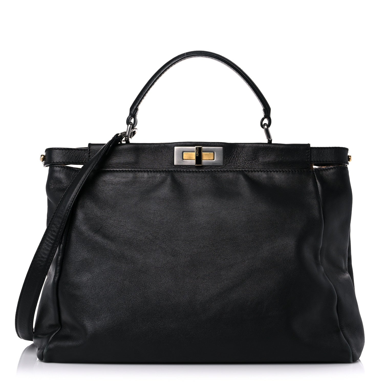 Fendi Calfskin Calf Hair Leopard Print Large Peekaboo Iconic Satchel Black 1 of 23
