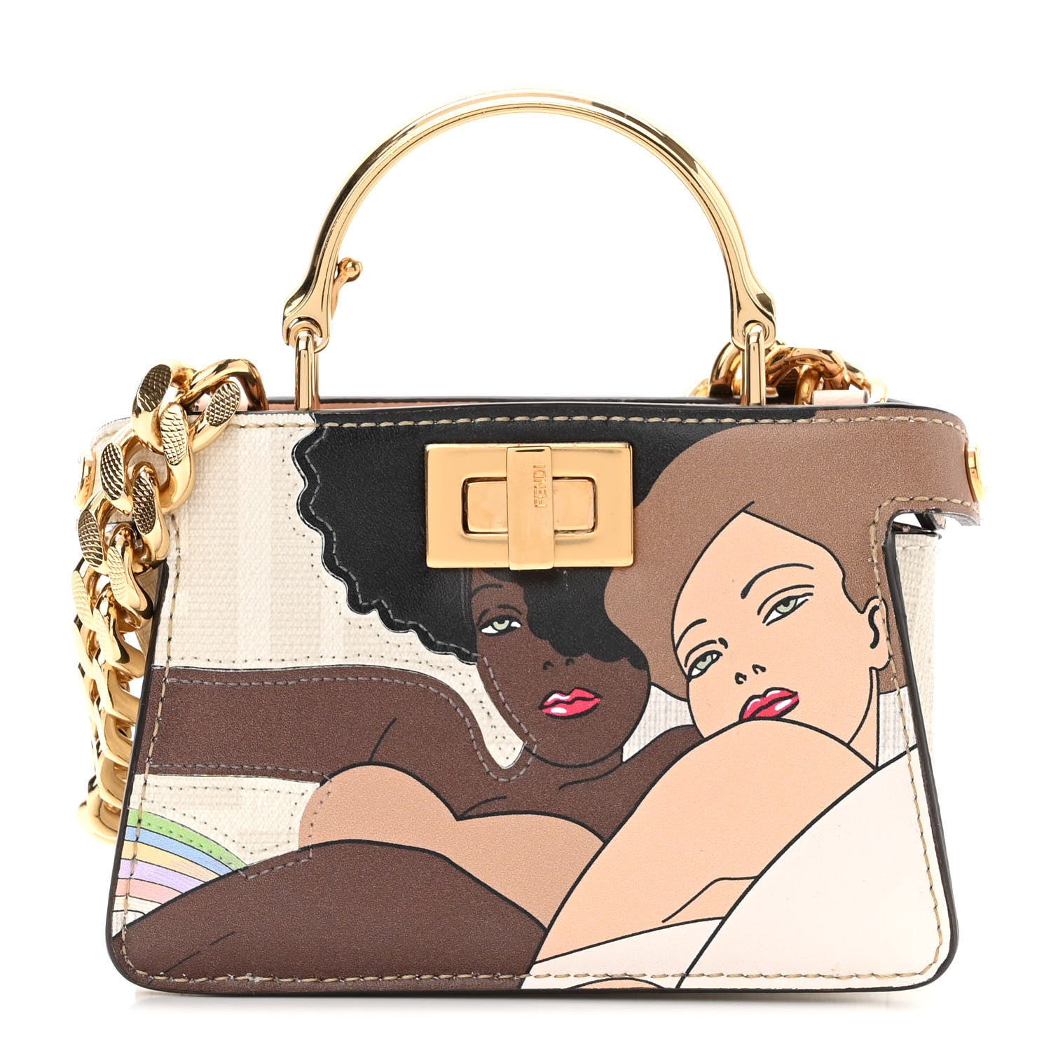 Fendi Glazed Fabric FF Bikini Girls Inlay Nano Peekaboo Maxi Handle Satchel Bianco Perla Multicolor 1 of 9