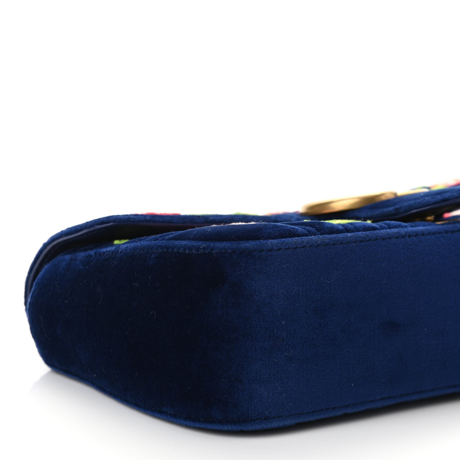 Gucci Velvet Matelasse Deer Embroidered Small GG Marmont Shoulder Bag Cobalt 9 of 10