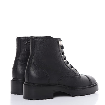 Chanel Calfskin Pearl Combat Ankle Boots 37 Black 4 of 8
