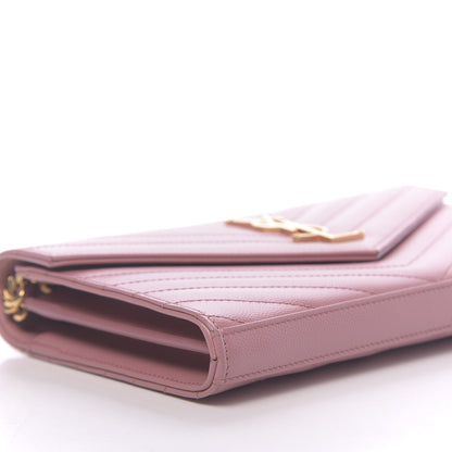 Saint Laurent Grain De Poudre Matelasse Chevron Monogram Chain Wallet Tender Pink 8 of 12