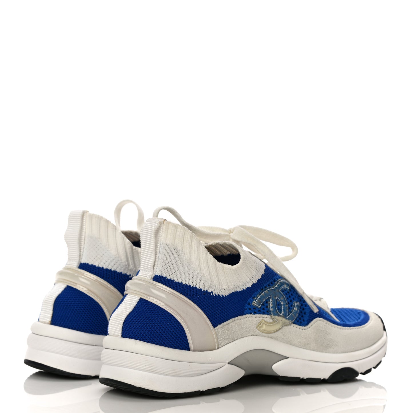 Fabric Suede Calfskin Stretch CC Sneakers 36 White Blue