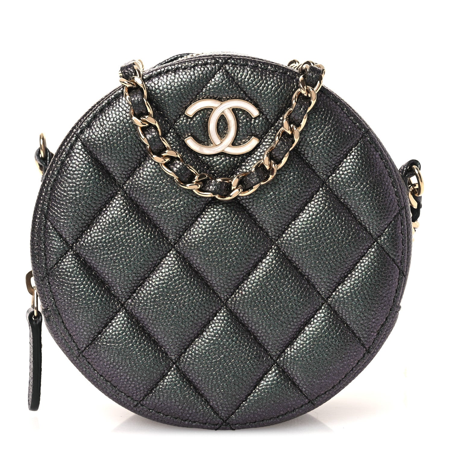 Chanel Iridescent Caviar Quilted Round Clutch With Chain Black 1 of 11