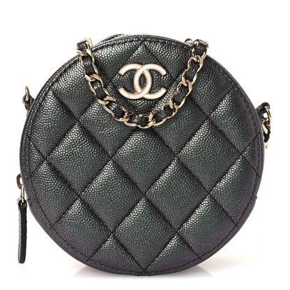 Chanel Iridescent Caviar Quilted Round Clutch With Chain Black 1 of 11