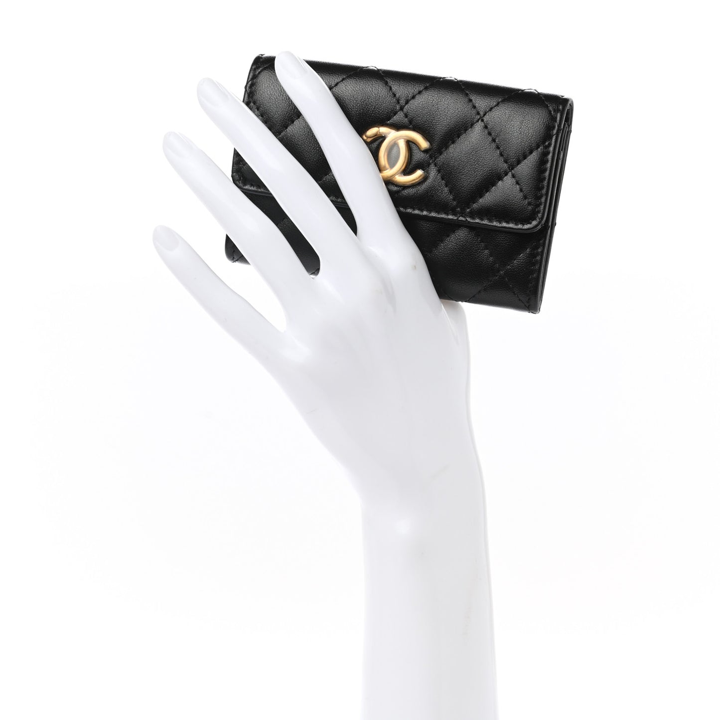 Lambskin Quilted Flap Card Holder Wallet Black