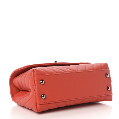 Chanel Caviar Chevron Quilted Mini Coco Handle Flap Red 4 of 11