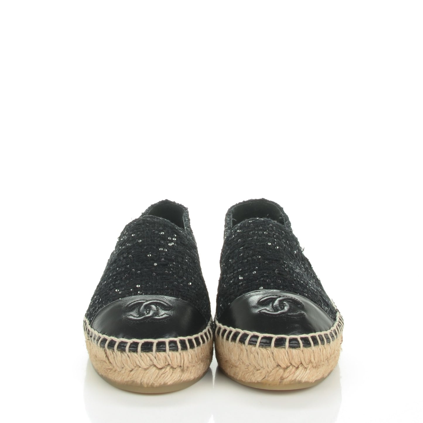 Tweed Patent Goatskin Sequin CC Espadrilles 35 Black
