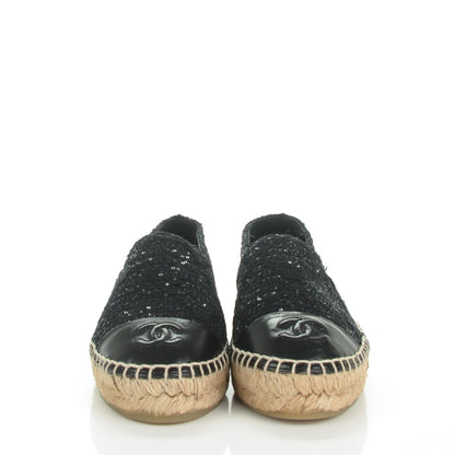 Chanel Tweed Patent Goatskin Sequin CC Espadrilles 35 Black 2 of 8