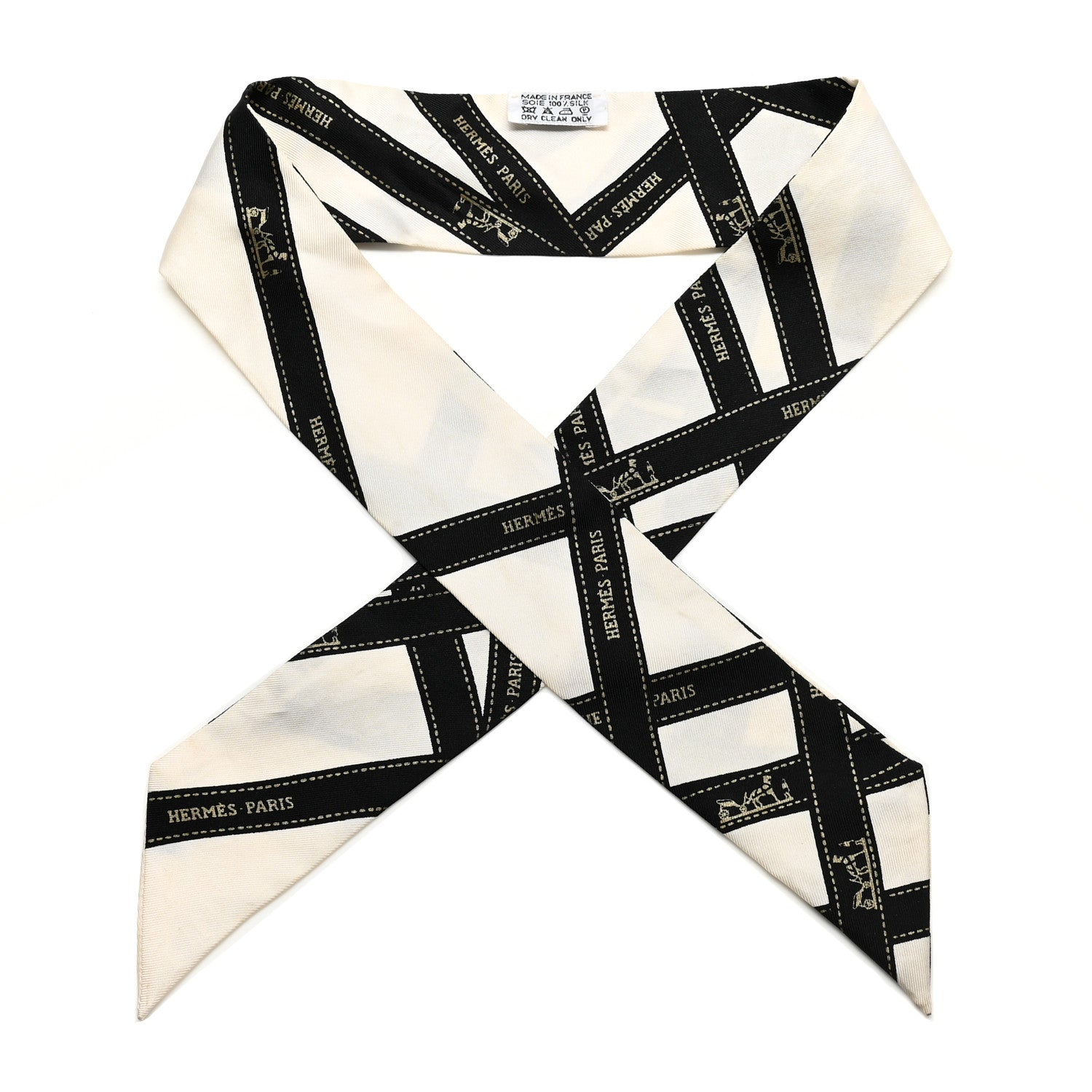 Hermes Silk Bolduc Twilly White Black 1 of 5
