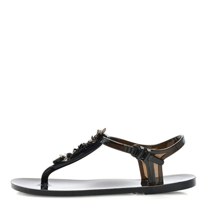 Chanel Jelly Camellia Thong Sandals 38 Black 1 of 7
