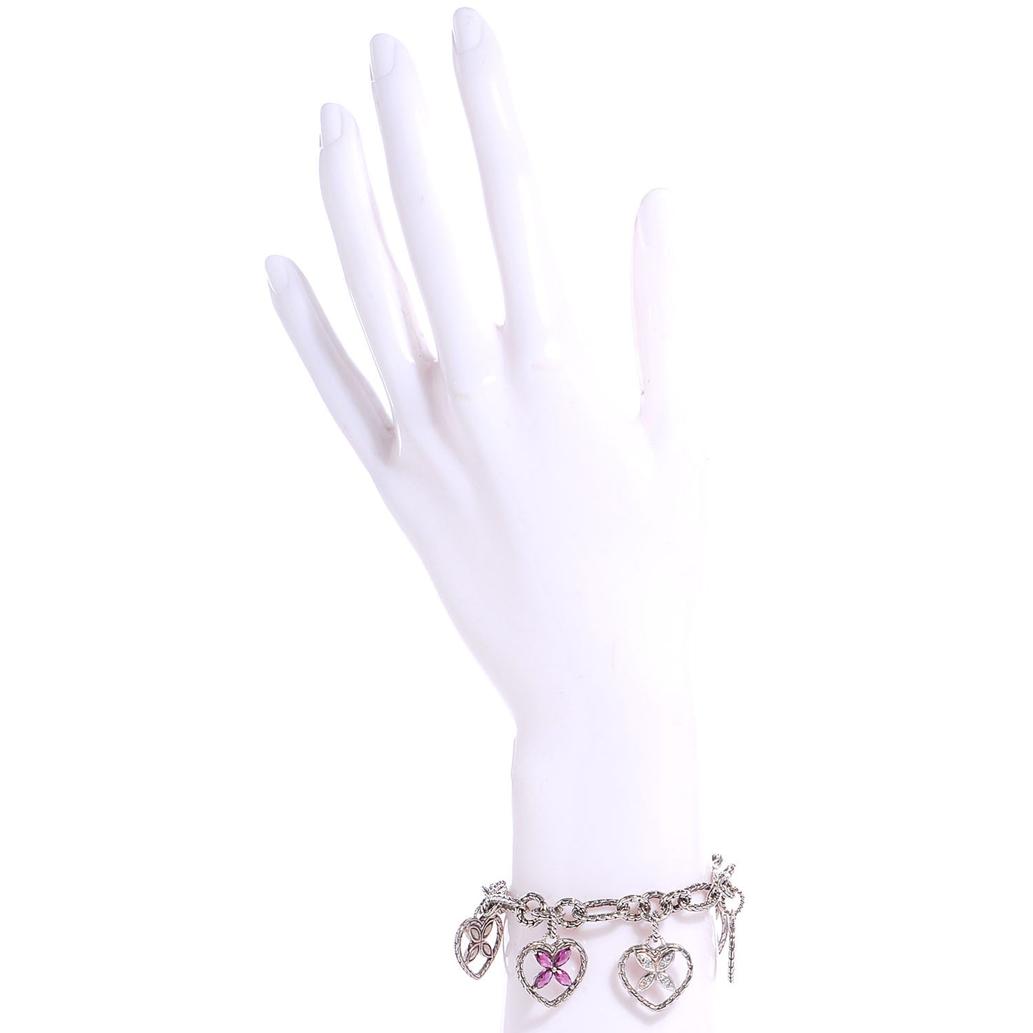Sterling Silver 18k Gold Diamond Pink Sapphire Batu Kawung Charm Bracelet