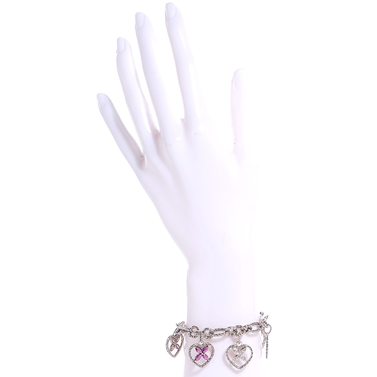 John Hardy Sterling Silver 18k Gold Diamond Pink Sapphire Batu Kawung Charm Bracelet 2 of 7