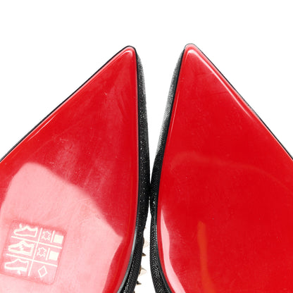 Christian Louboutin Glitter Fabric Mesh Spikes Galativi Flats 37 Black 9 of 9