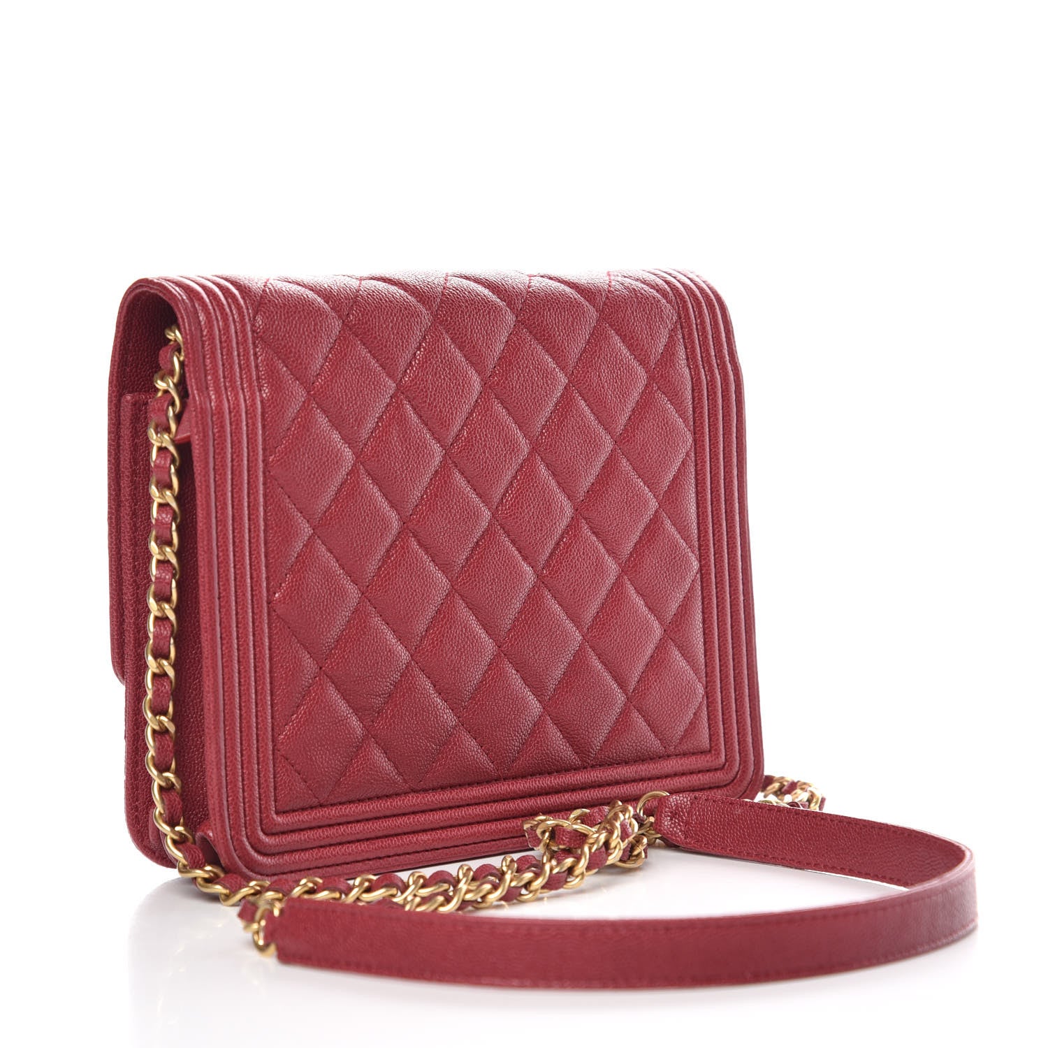 Chanel Caviar Quilted Boy Square Wallet on Chain WOC Burgundy 3 of 11