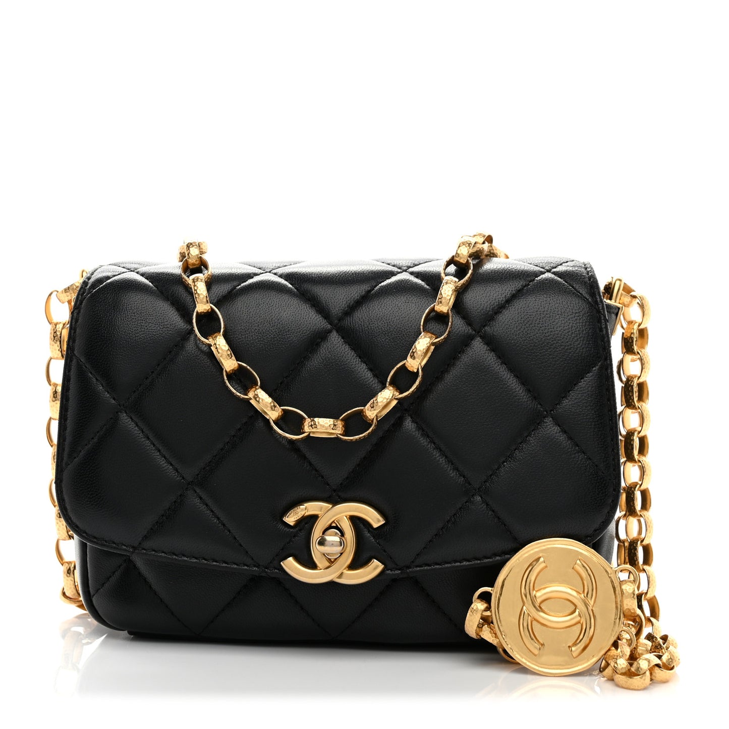 Lambskin Quilted Small CC Coin Flap Bag Black