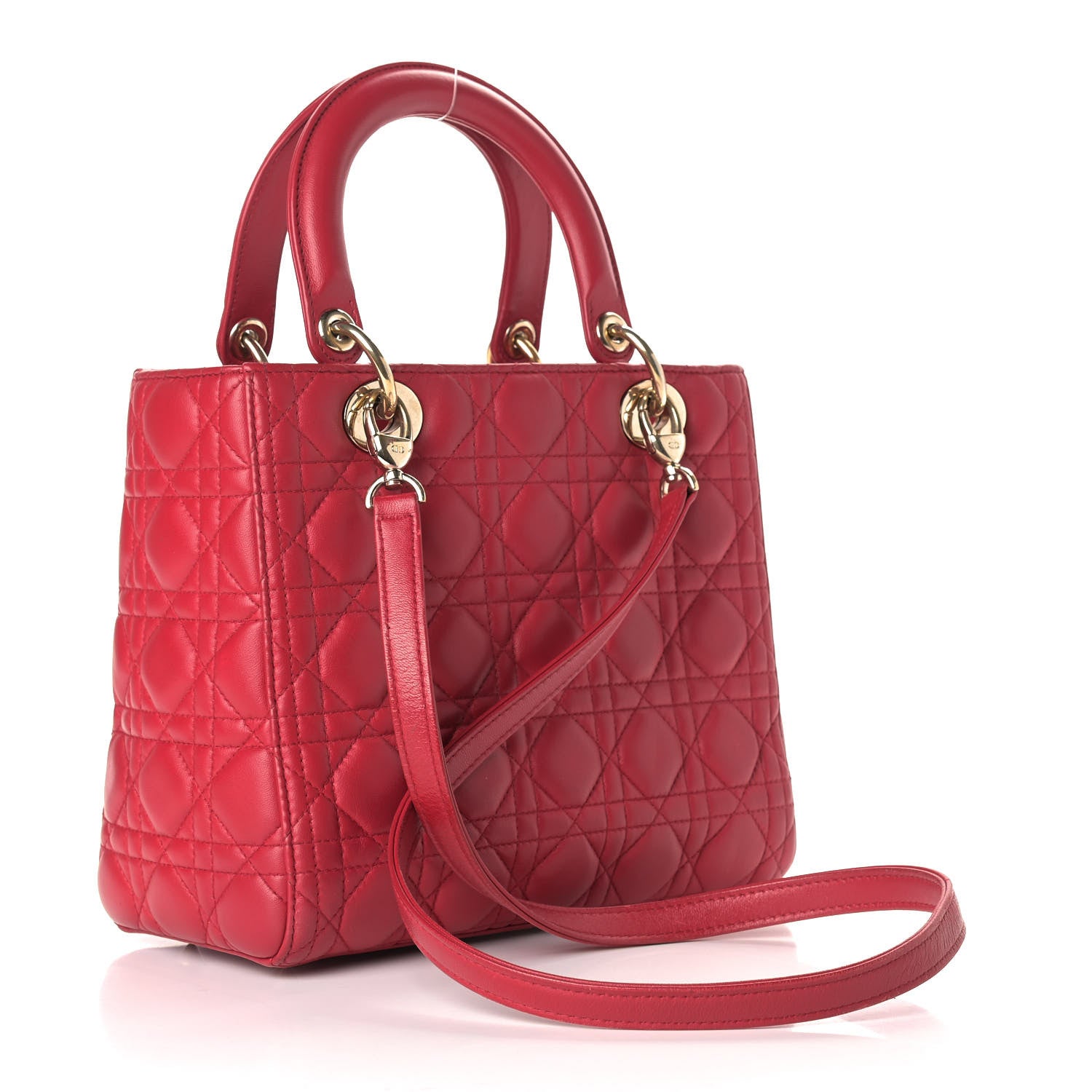 Christian Dior Lambskin Cannage Medium Lady Dior Red 2 of 8