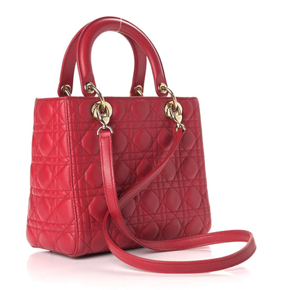 Christian Dior Lambskin Cannage Medium Lady Dior Red 2 of 8