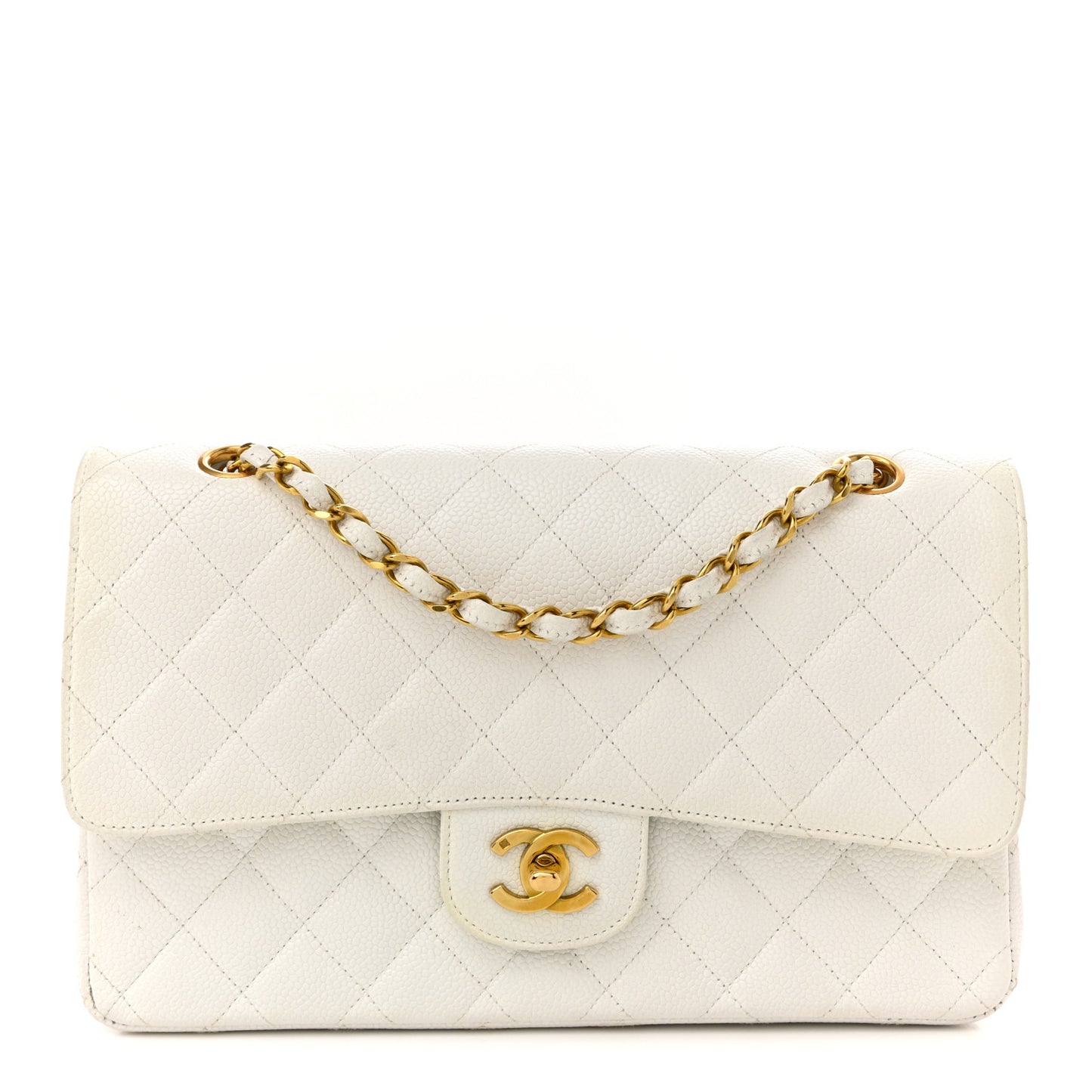 Caviar Quilted Medium Double Flap White