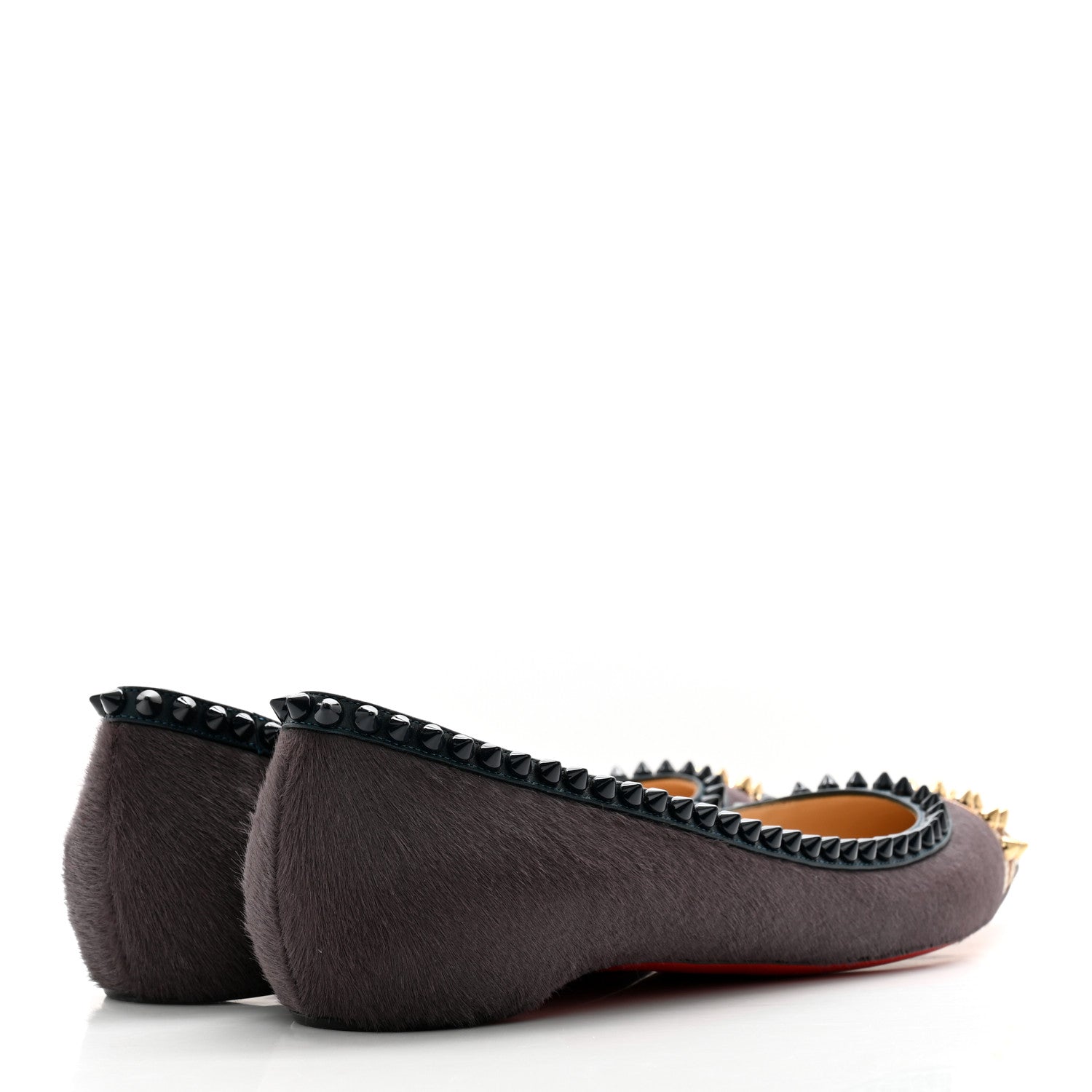 Christian Louboutin Calf Hair Patent Veau Velours Spiked Malabar Hill Flats 40 Black 4 of 10