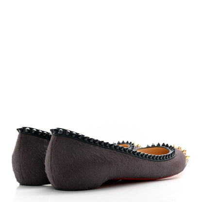 Christian Louboutin Calf Hair Patent Veau Velours Spiked Malabar Hill Flats 40 Black 4 of 10