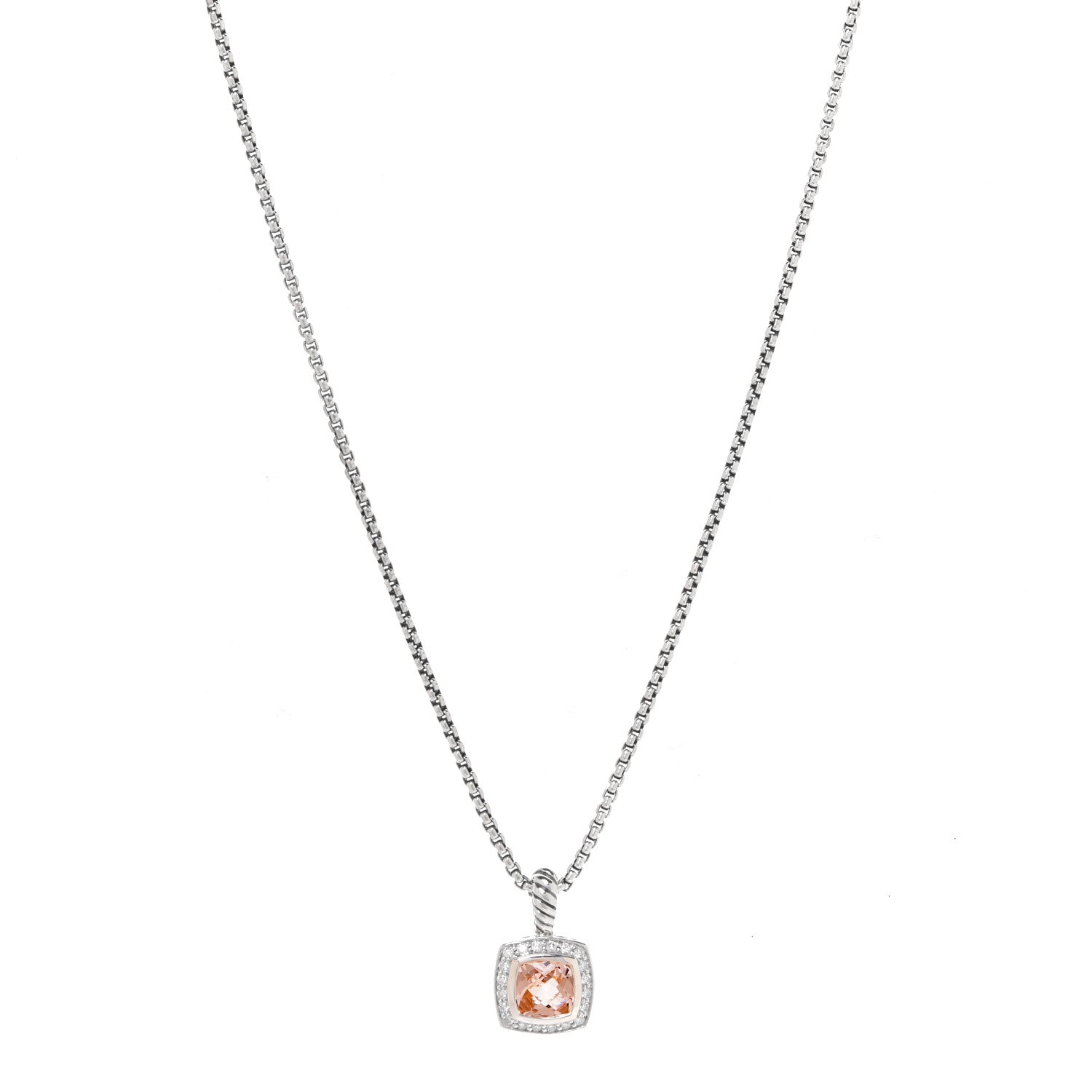 David Yurman Sterling Silver Diamond Morganite 7mm Petite Albion Pendant Necklace 1 of 5