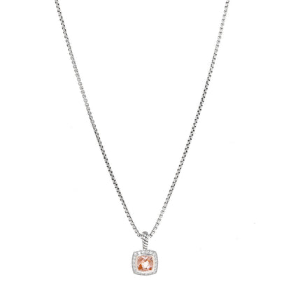 David Yurman Sterling Silver Diamond Morganite 7mm Petite Albion Pendant Necklace 1 of 5