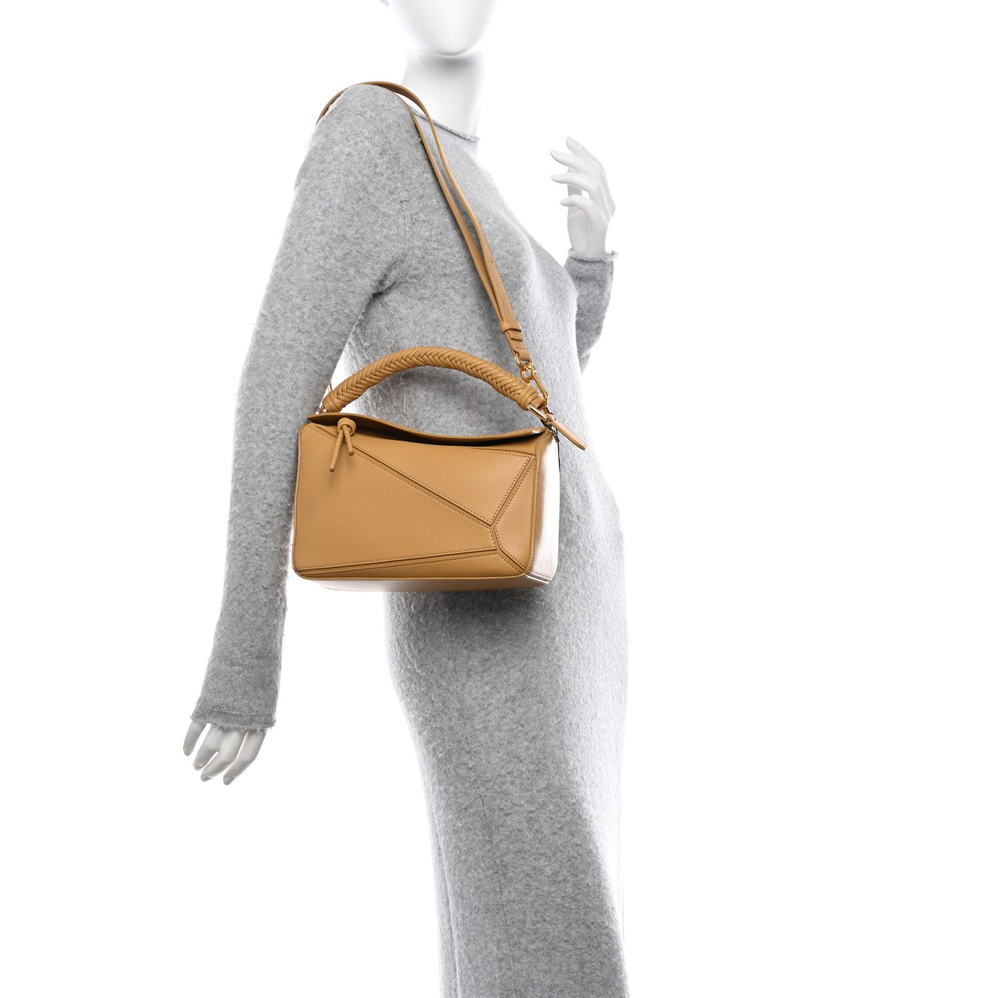 Calfskin Small Woven Puzzle Bag Sahara