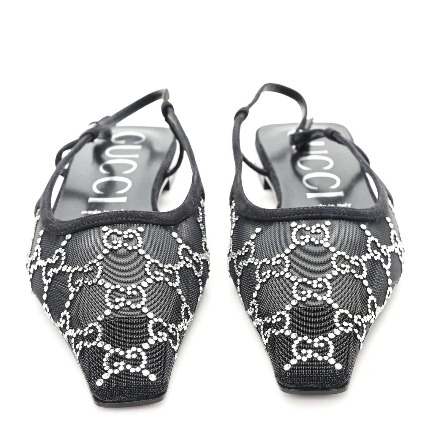 Tela Retino Kid Scamosciato Crystal GG Monogram Square Demi Ballet Flats 40 Black