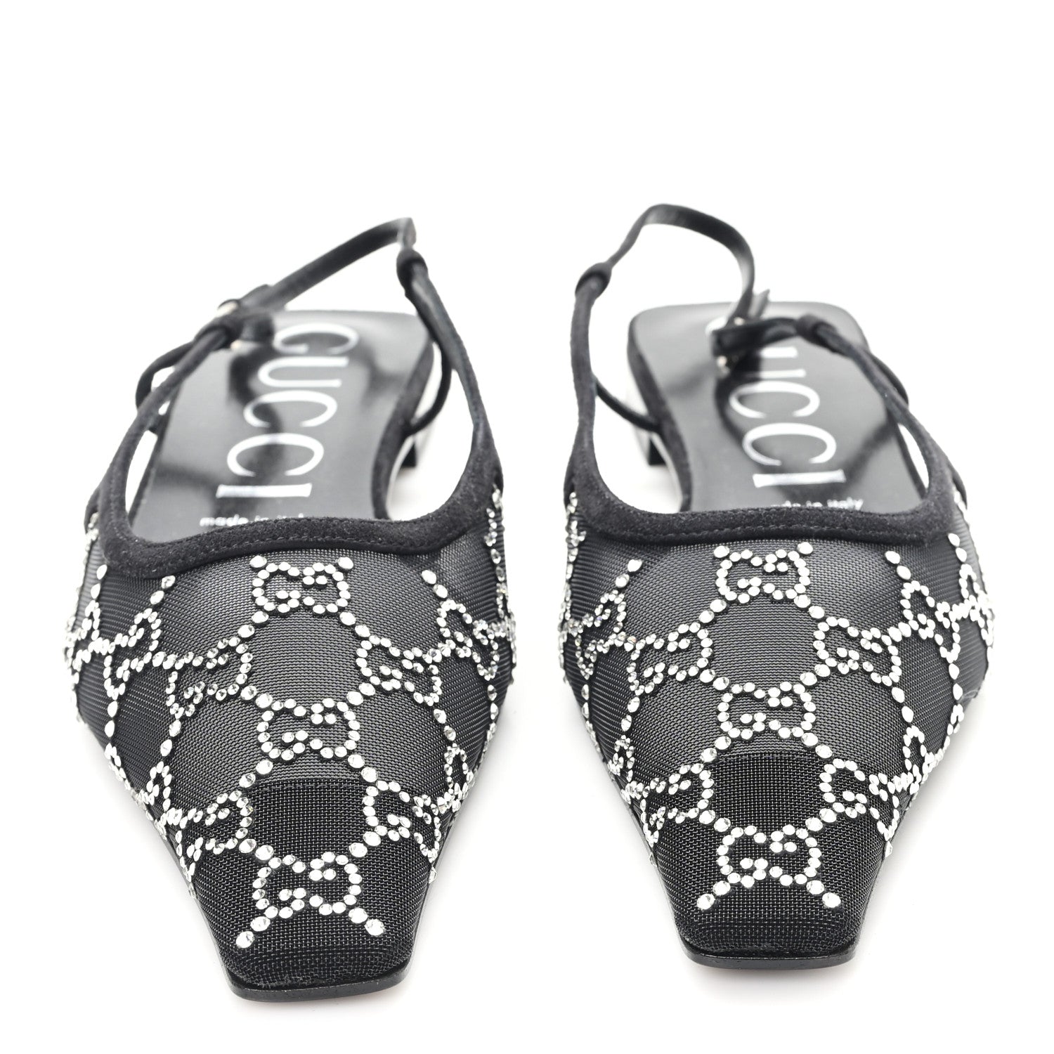 Gucci Tela Retino Kid Scamosciato Crystal GG Monogram Square Demi Ballet Flats 40 Black 3 of 8