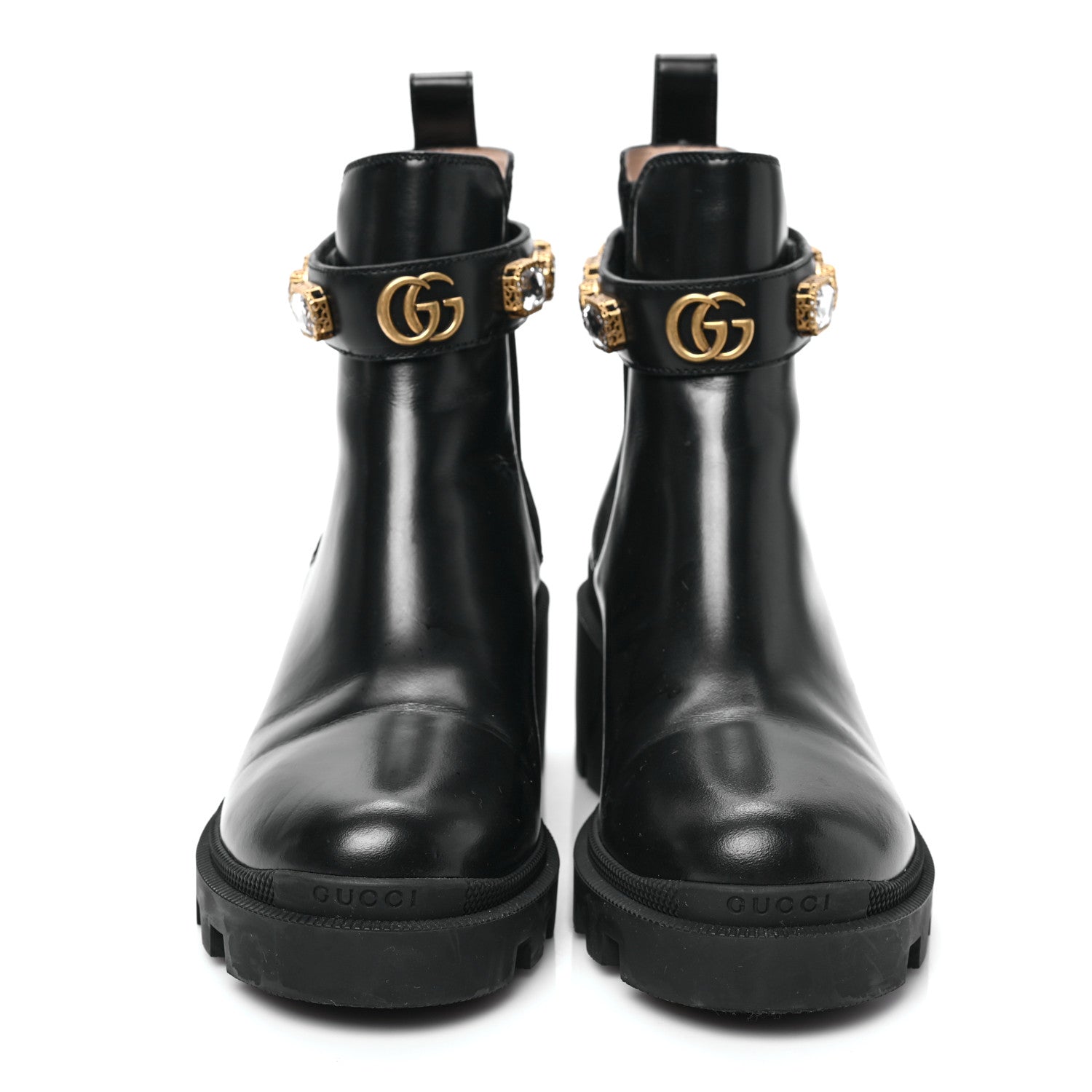Gucci Calfskin Crystal GG Trip Chelsea Ankle Boots 37.5 Black 2 of 8