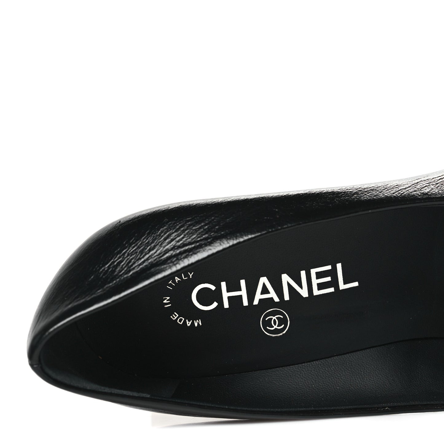 Shiny Calfskin Grosgrain Cap Toe CC Pearl Pumps 37.5 Black