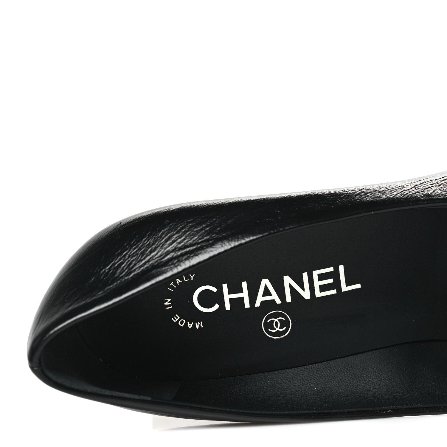 Chanel Shiny Calfskin Grosgrain Cap Toe CC Pearl Pumps 37.5 Black 8 of 10