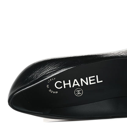 Chanel Shiny Calfskin Grosgrain Cap Toe CC Pearl Pumps 37.5 Black 8 of 10