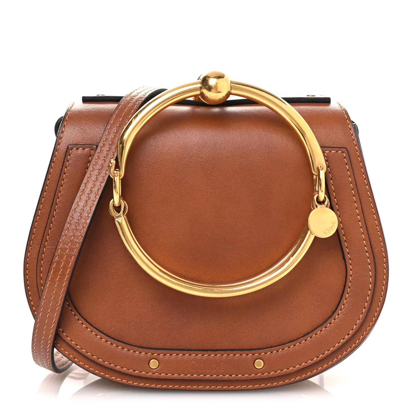 Calfskin Suede Small Nile Bracelet Bag Caramel
