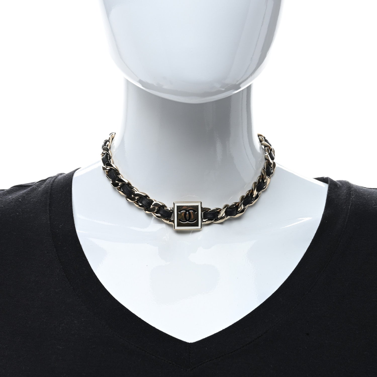 Chanel Metal Lambskin CC Square Choker Gold Black White 3 of 4