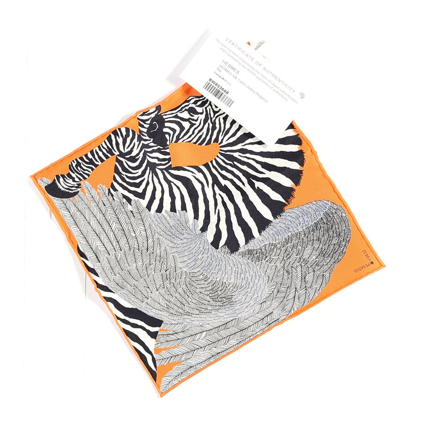 Silk Carre Zebra Pegasus Nano Scarf 20 Orange Vif Black
