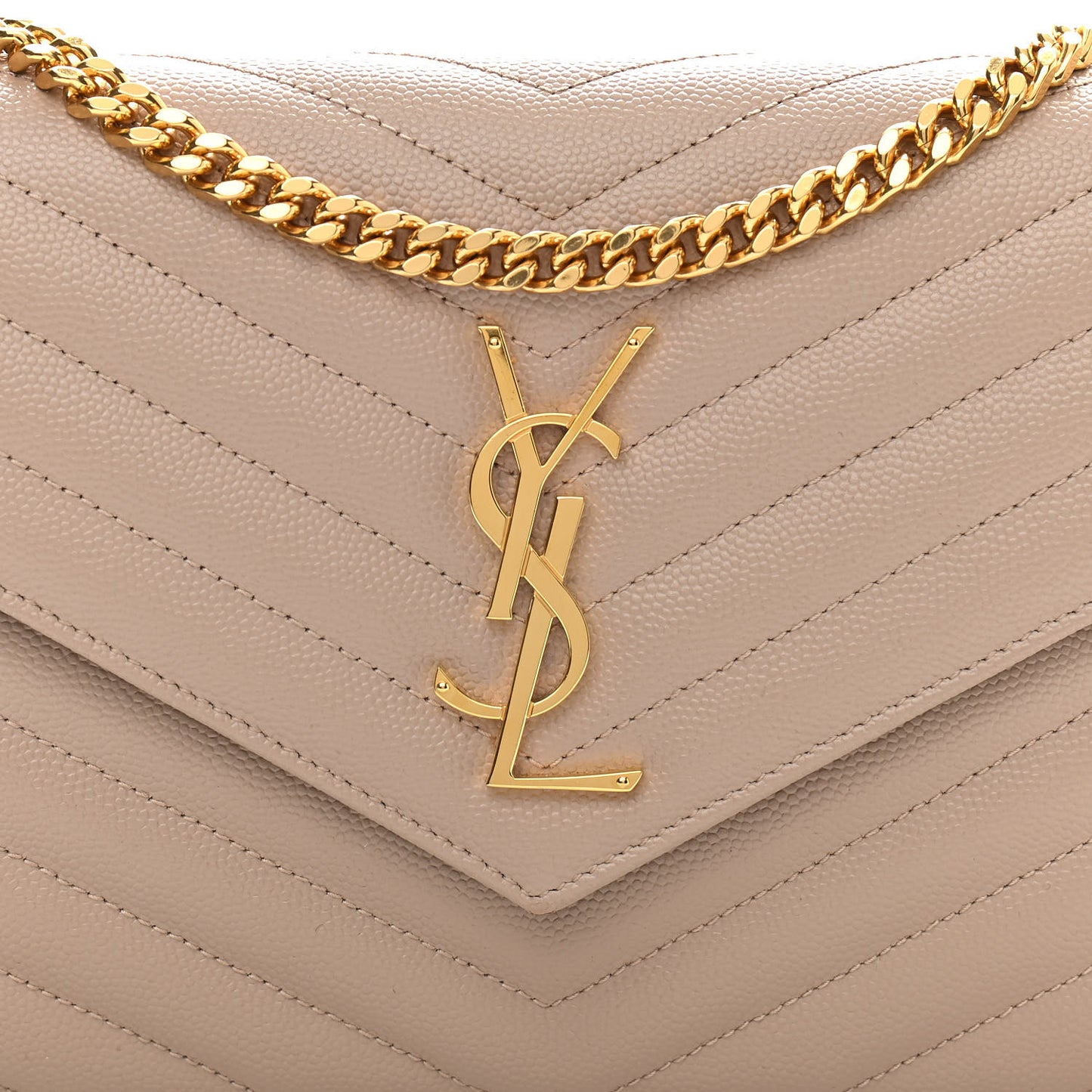 Grain De Poudre Matelasse Chevron Monogram Chain Wallet Dark Beige