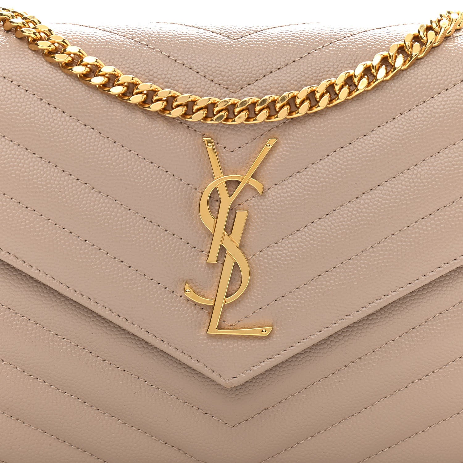 Saint Laurent Grain De Poudre Matelasse Chevron Monogram Chain Wallet Dark Beige 8 of 12