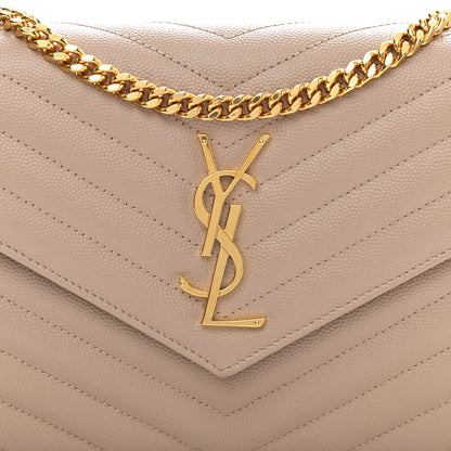 Saint Laurent Grain De Poudre Matelasse Chevron Monogram Chain Wallet Dark Beige 8 of 12