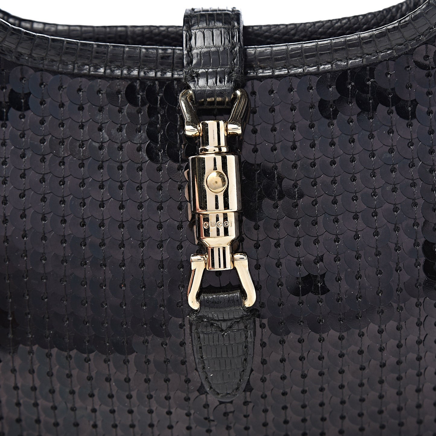 Sequin Lizard Jackie O Hobo Black