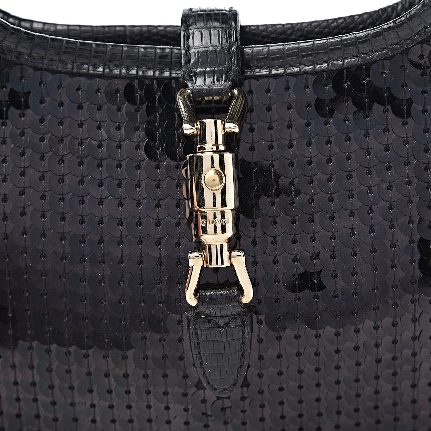 Gucci Sequin Lizard Jackie O Hobo Black 9 of 11