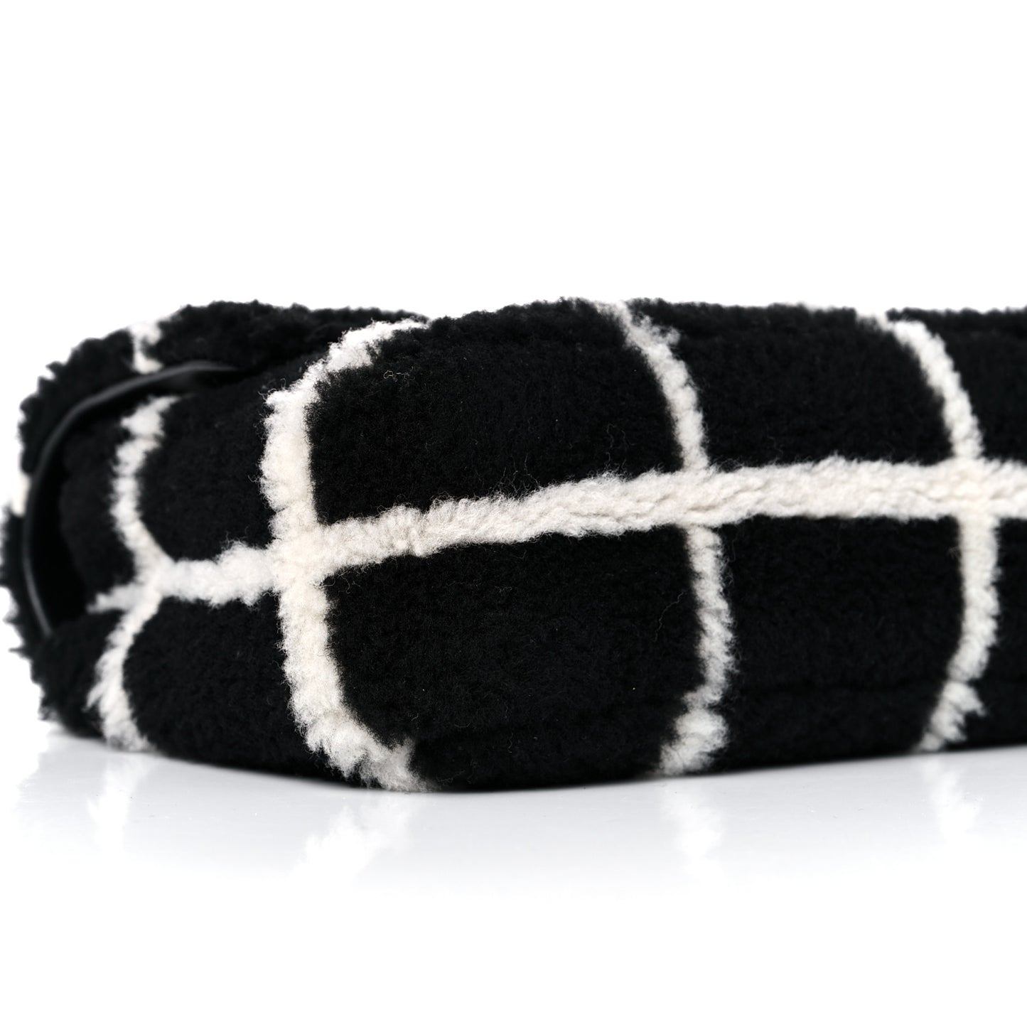 Shearling Lambskin Large Fluffy Tartan Single Flap Black White