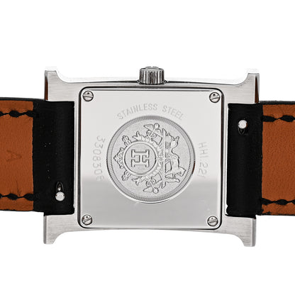 Hermes Stainless Steel Barenia Lacquer 21mm Heure H Hour Quartz Watch Noir 4 of 5